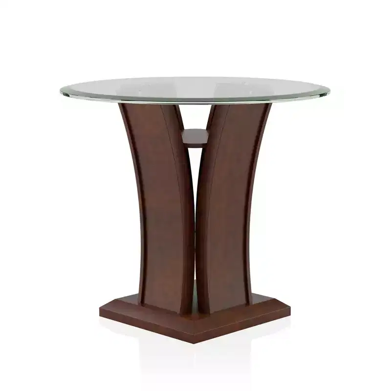 Gabriella Round Glass Top End Table Brown Cherry - HOMES: Inside + Out: Contemporary Pedestal, Tempered Top, Open Shelf