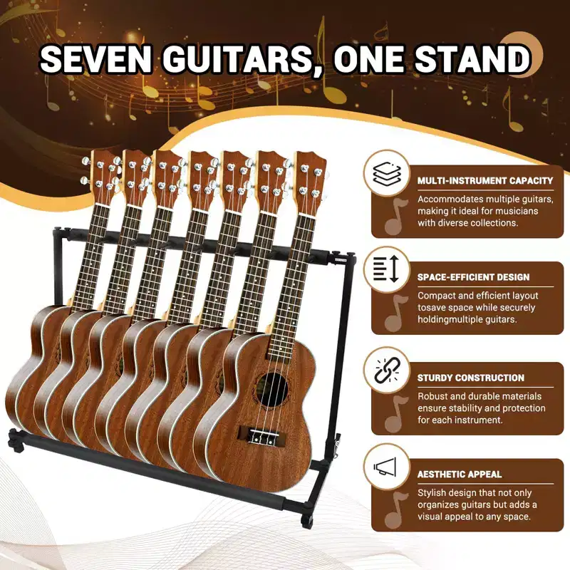 7-Slot Foldable Guitar Stand  Universal Multi-Guitar Rack for Electric, Acoustic & Bass Guitars, Compact Display Storage for Home or Studio