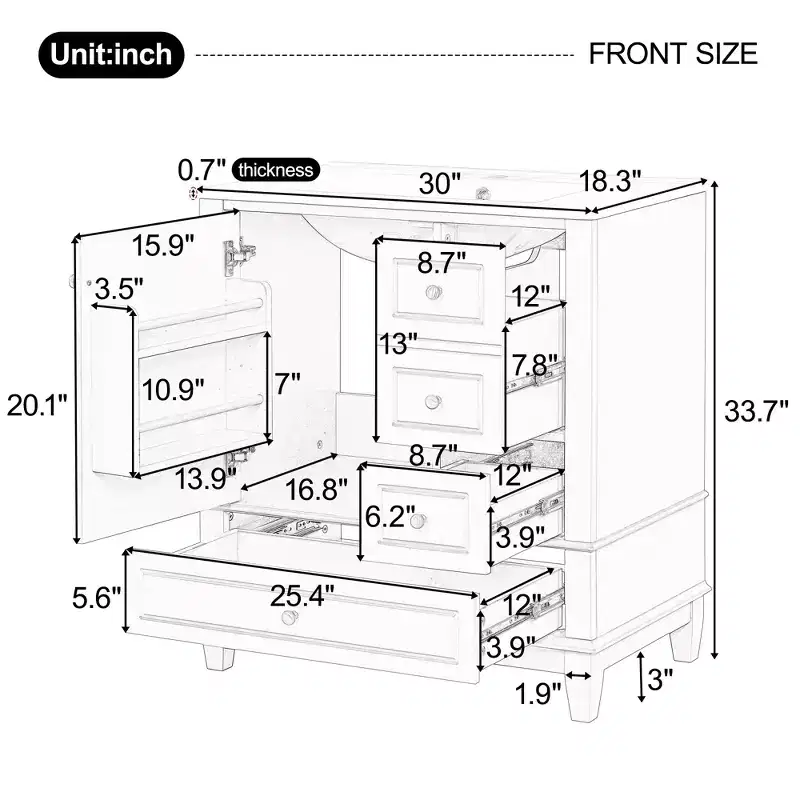 30 Bathroom Vanity Sink Combo, Bathroom storage Cabinet with Drawers and Shelf, Single Sink Bathroom Vanity