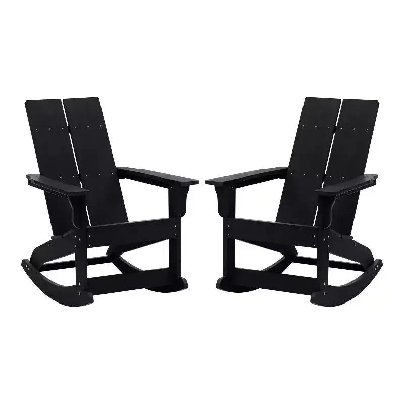 Flash Furniture Finn Modern Commercial Grade All-Weather 2-Slat Poly Resin Rocking Adirondack Chair with Rust Resistant Stainless Steel Hardware - Set of 2