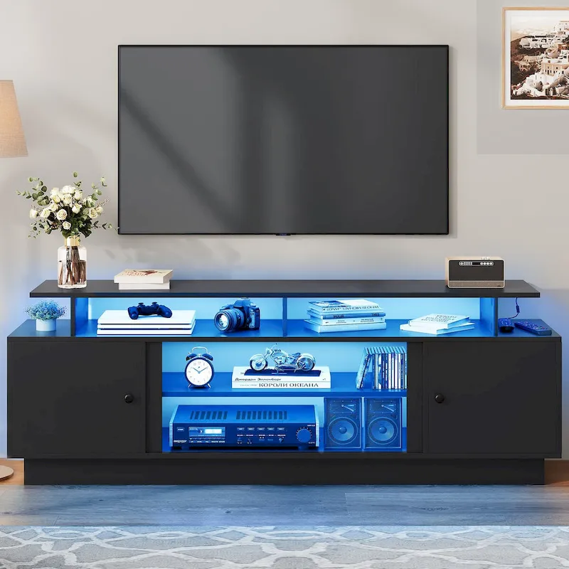 Modern TV Stand for TVs Up to 75in, 70in W x 15.7in D x 25.1in H, Media Console with Storage