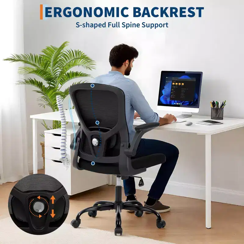 Premium Ergonomic High-Grey Mesh Office Chair - Adjustable Height, Flip-Up Armrests & Lumbar Support - Comfy Swivel Seat for Home, Gaming & Work