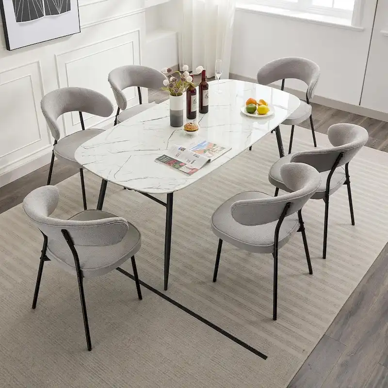 XINMICS Dining Chairs with Curved Backrest, Modern Fabric Upholstered Boucle Kitchen Dining Room Chairs Set of 2/4/6
