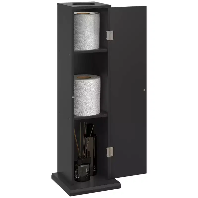 Small Bathroom Corner Floor Cabinet with Doors and Shelves – Thin Storage Organizer for Toilet Paper & Shampoo