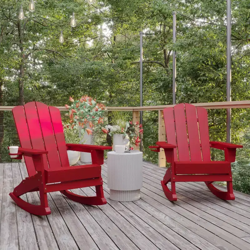 Flash Furniture Newport Adirondack Rocking Chair with Cup Holder, Weather Resistant HDPE Adirondack Rocking Chair, Set of 2