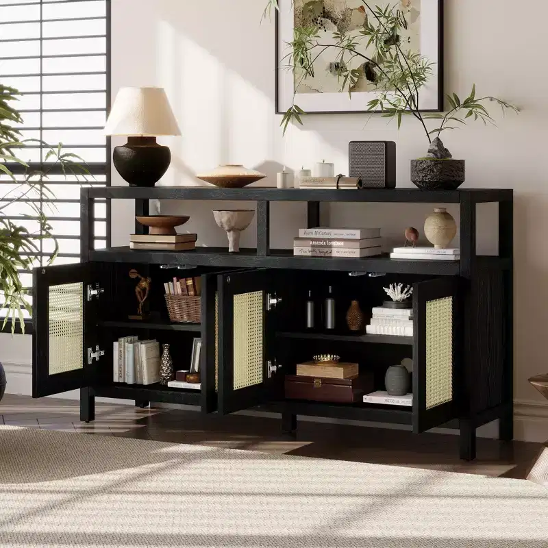 Bohemian Style Sideboard Cabinet, Buffet Cabinet with 4 Doors and 1 Open Shelf, Storage Cabinet for Living Room, Dining Room, Kitchen