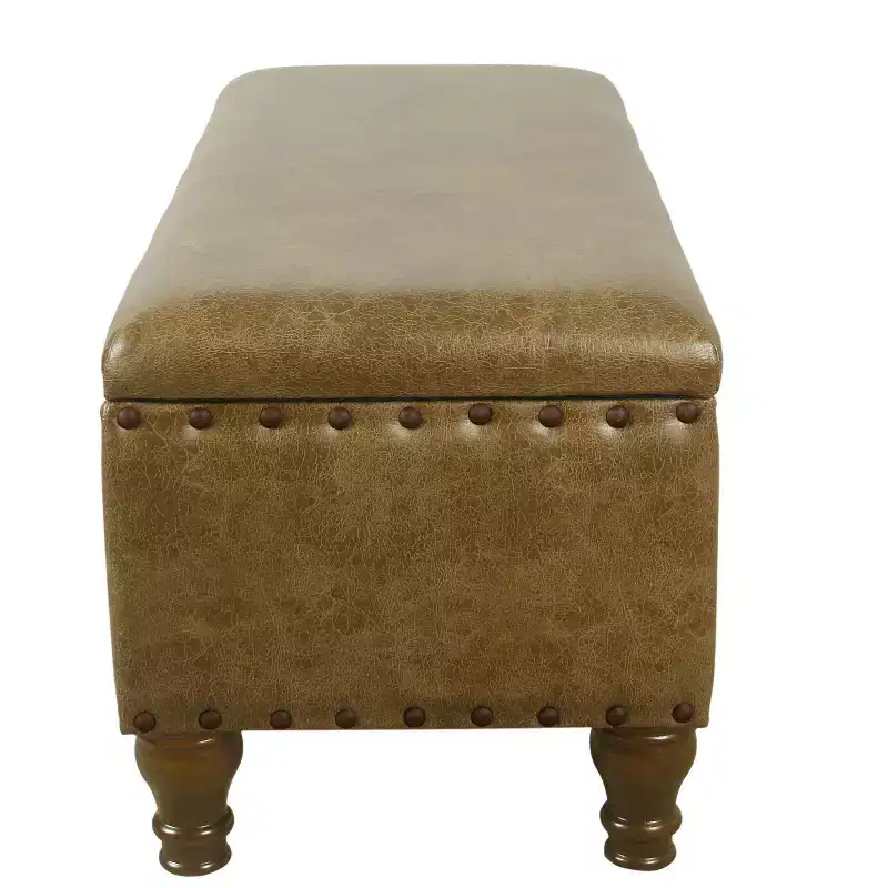 Large Storage Bench with Nailhead Trim Faux Leather Brown - HomePop: Bedroom Accent Furniture, Seating & Coffee Table