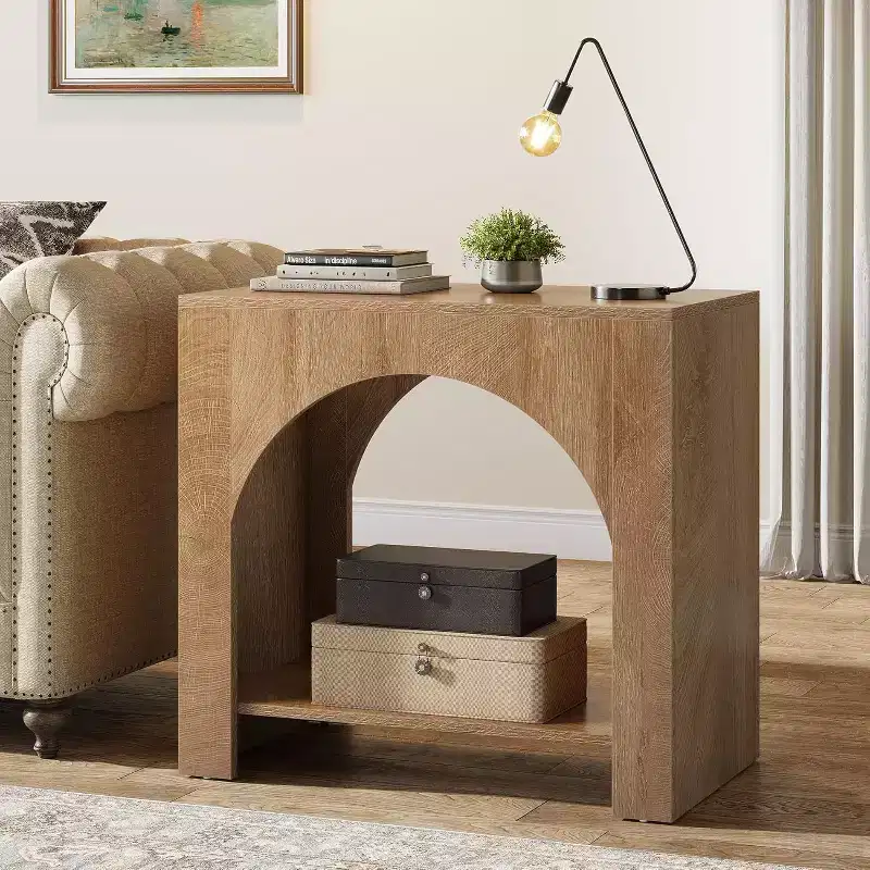 Farmhouse End Table with Wooden Pedestal, Large Sofa Side and Bedside Storage Nightstand for Living Room, Bedroom