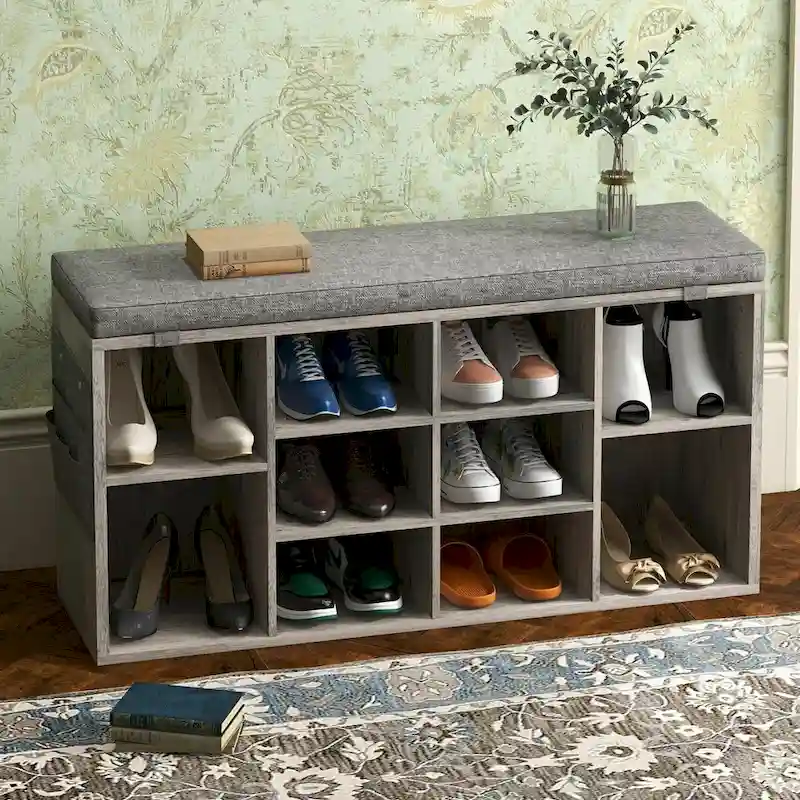Entryway Shoe Bench with Storage, Padded Seat 40.9 inch