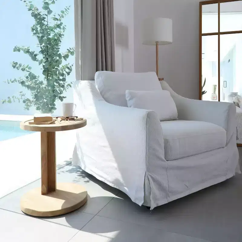 Nordic Teak Natural C Shaped Side Table - Beige