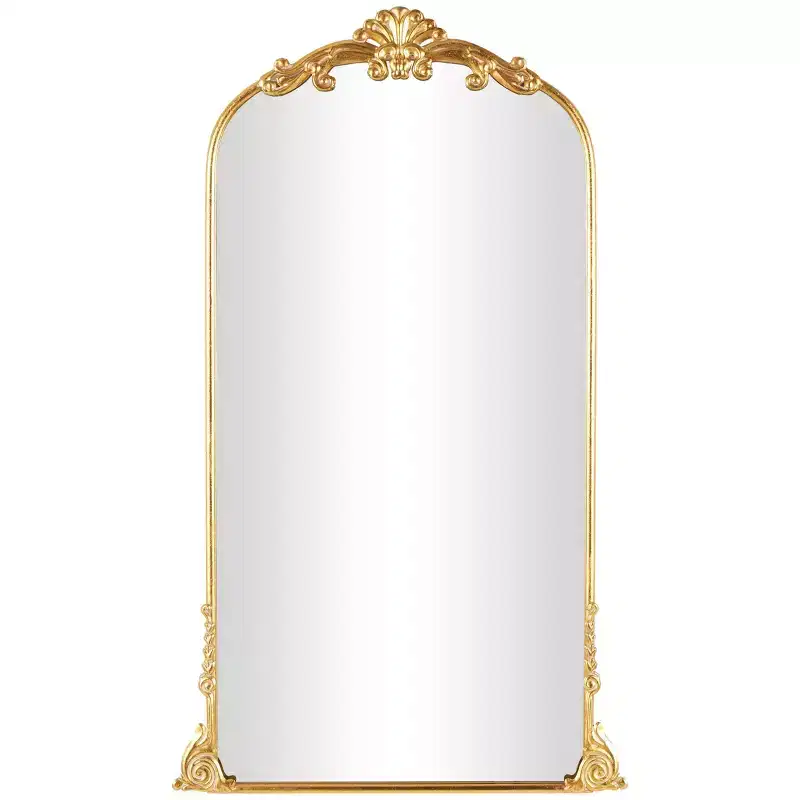 Olivia & May 48"x28" Metal Tall Ornate Arched Baroque Floor Mirror Gold: Vintage Style, Keyhole Mount, Wood Frame