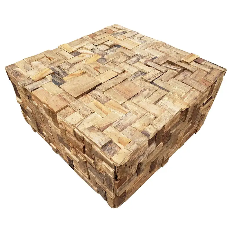 Chic Teak Rustic Recycled Teak Wood Java Coffee Table, 32 inch