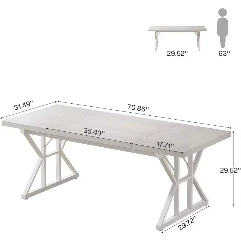 70.86-Inch Large Executive Desk, Industrial Home Office Computer Desk, Simple Long Writing Study Table Business Furniture (White)