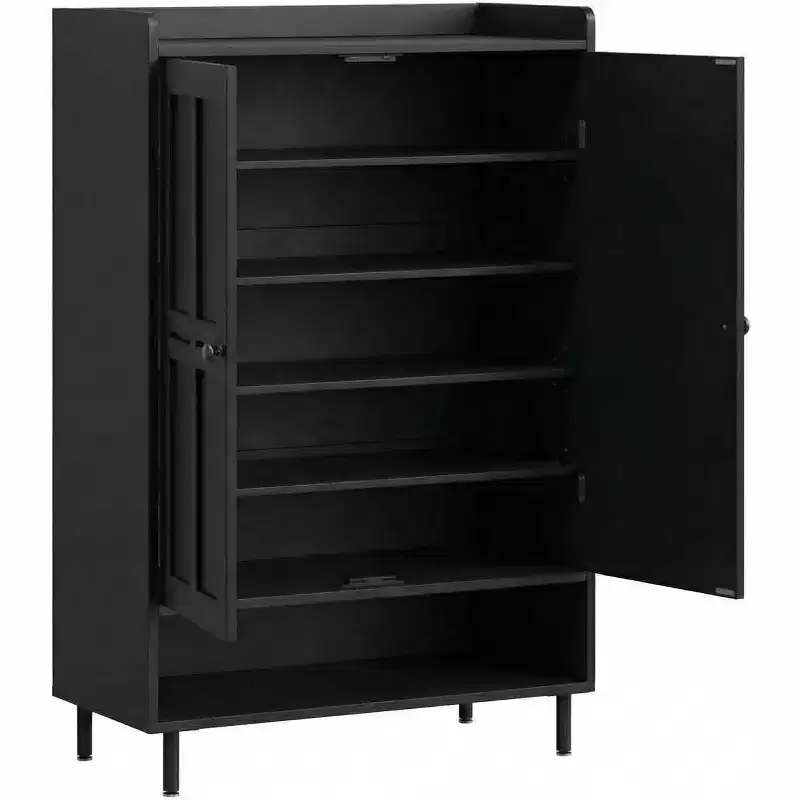 6-Tier Shoe Rack with Profiled Doors, Modern Rustic Shoe Cabinet with 3 Adjustable Shelves and Metal Legs, Entrance & Hallway Furniture
