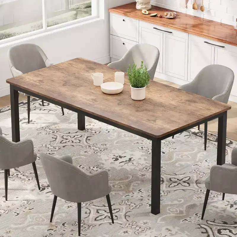79 Dining Table 6-Person,Industrial Kitchen Table with Metal Legs, Round Corners for Dining Room