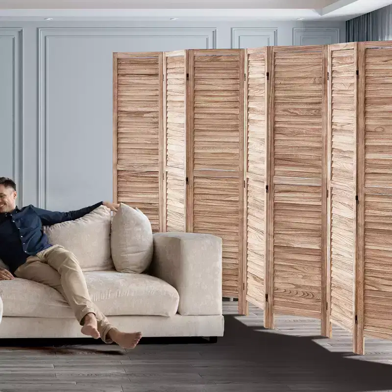 Wood Room Divider, 8 Panel Wood Folding Privacy Screen, 66.9 Inches Tall Indoor Louvered Partition Divider, Portable Decoration Screen