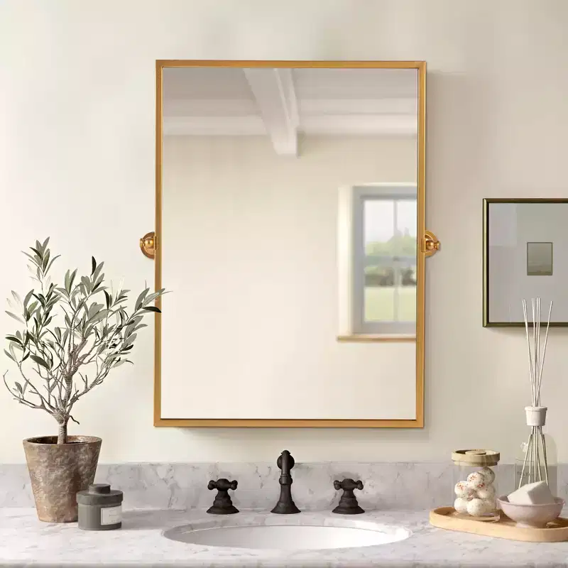Hanging Mirror Iron Right Angle Rectangle Black Grid 39x30x1in