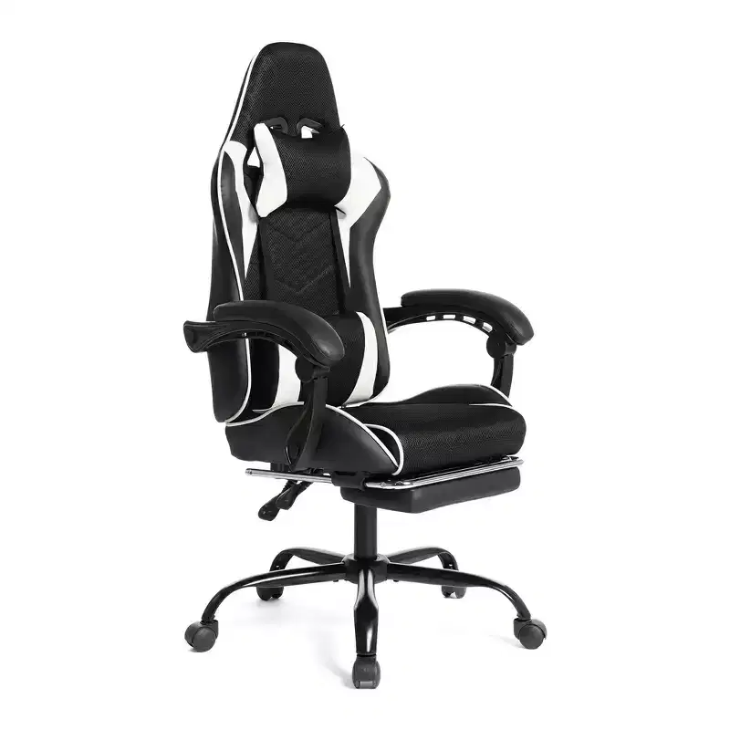 Racing Style Gaming Chair, Ergonomic E-sports Chair with Massage, PU Leather, High-Density Molded Foam, Comfortable & Safe, White