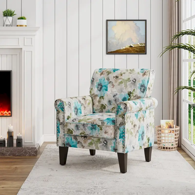 Herve Traditional Rolled Arm Accent Chair with Pewter Nailheads