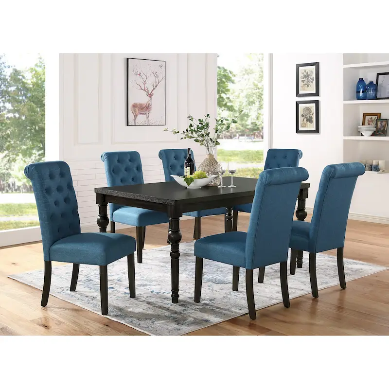 Indoor Dining Table and Chair Sets Rustic Farmhouse Dining Table and Chair Sets with Turned Legs and Button Tufted Backrest
