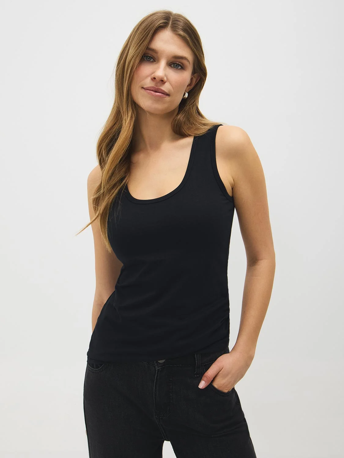 Cotton-Blend Scoop Neck Tank Top