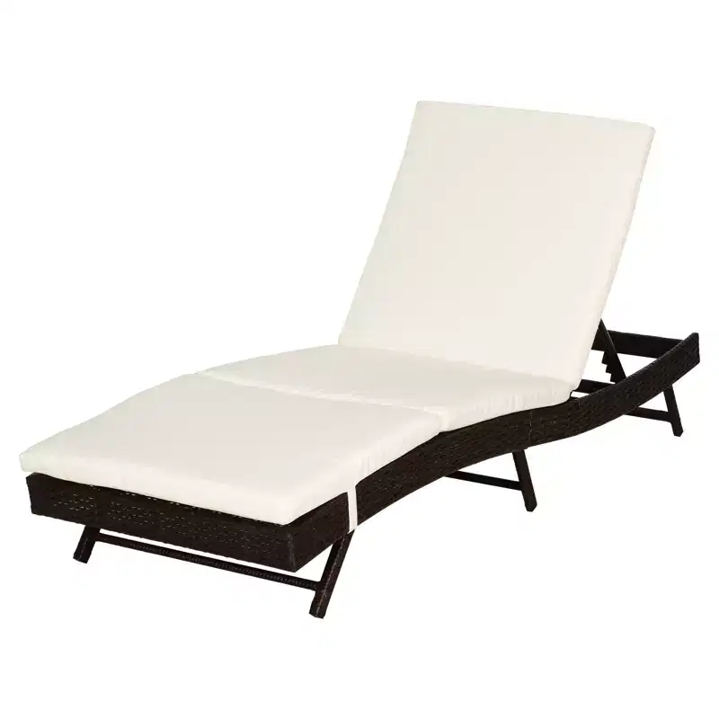 Patio Chaise Lounge, Pool Chair with 5 Position Adjustable Backrest & Cushion, Outdoor PE Rattan Wicker Sun Tanning Seat, 78.75 x 28 x 35