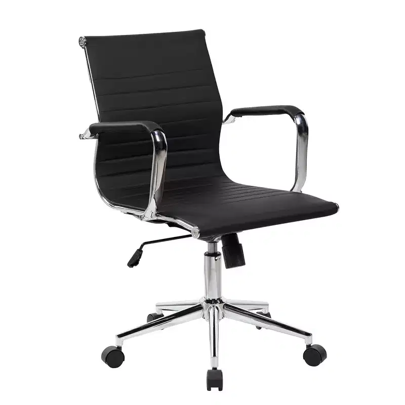 Modern Medium Back Executive Office Chair, Ribbed Upholstery with Lumbar Support
