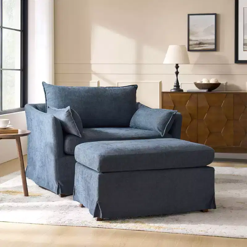 Nat Slipcovered Armchair with Ottoman | HULALA HOME