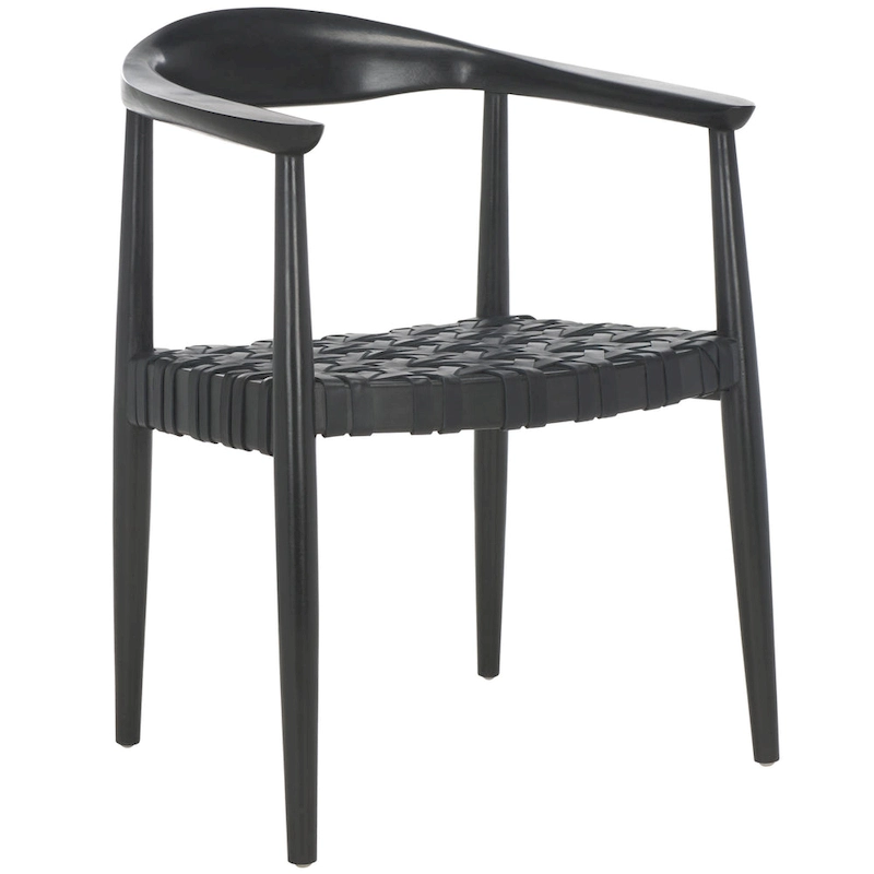 SAFAVIEH Birtie Woven Leather & Solid Wood Accent Chair (Fully Assembled) - W25 x D22 x H22 - 25Wx22Dx22H