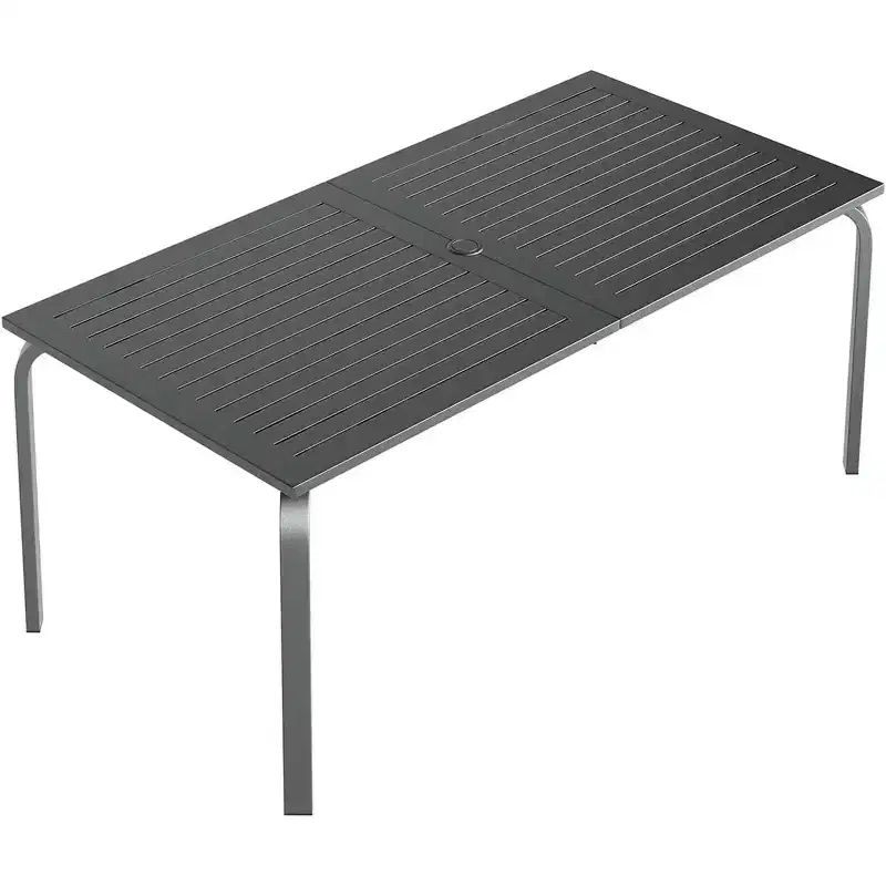 CuisinSmart 71 Modern Outdoor Dining Table with Umbrella Hole, Weatherproof & Rust-Proof Design for Restaurants, Backyards, Poolside