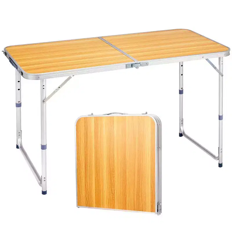 4ft Brown Rectangular Patio Folding Table, Aluminum