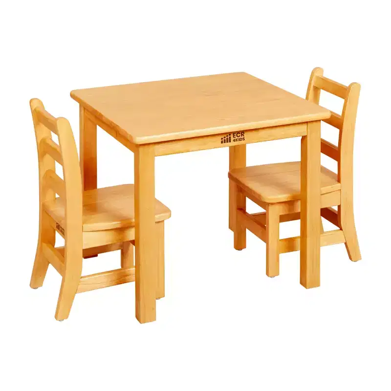 24in Square Hardwood Table with 20in Legs and 10in Chairs 3-Piece