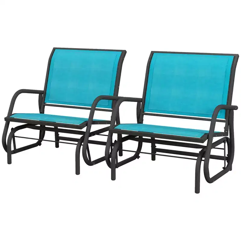 2-Piece Outdoor Glider Chair Set with Breathable Mesh Steel Frame Blue