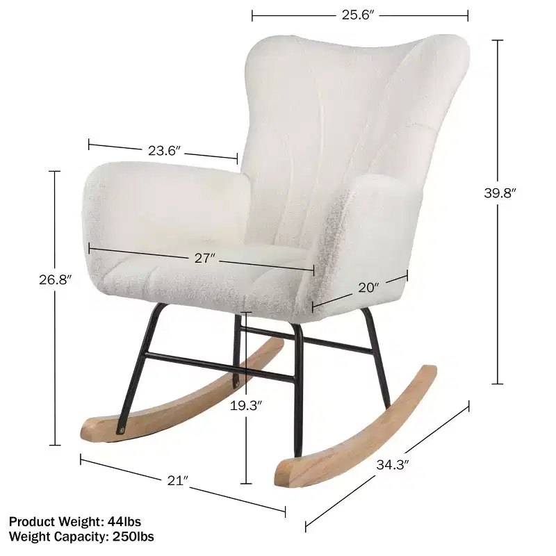 Rocking Chair Teddy Fabric Upholstered Chair Ergonomic Modern Rocker