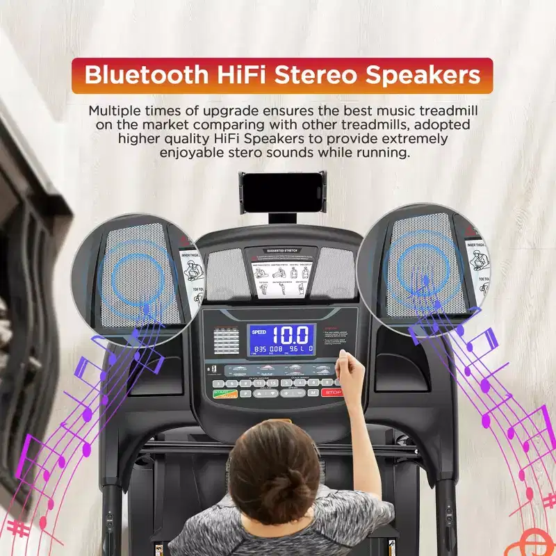 Treadmill with 20% Auto Incline for Home, 300-400 LB Capacity, Folding Running Walking Treadmill, 12 MPH Max Speed, 71 Programs, Bluetooth