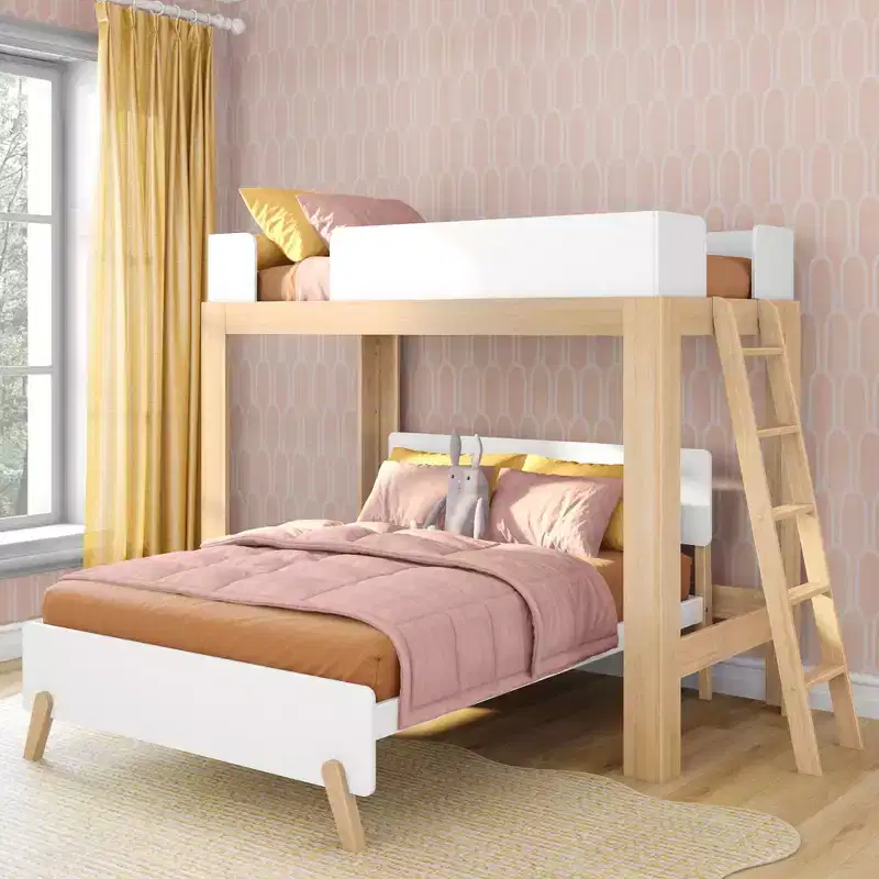 Max & Lily Mid-Century Modern Twin over Full L-Shaped Bunk Bed, Solid Wood