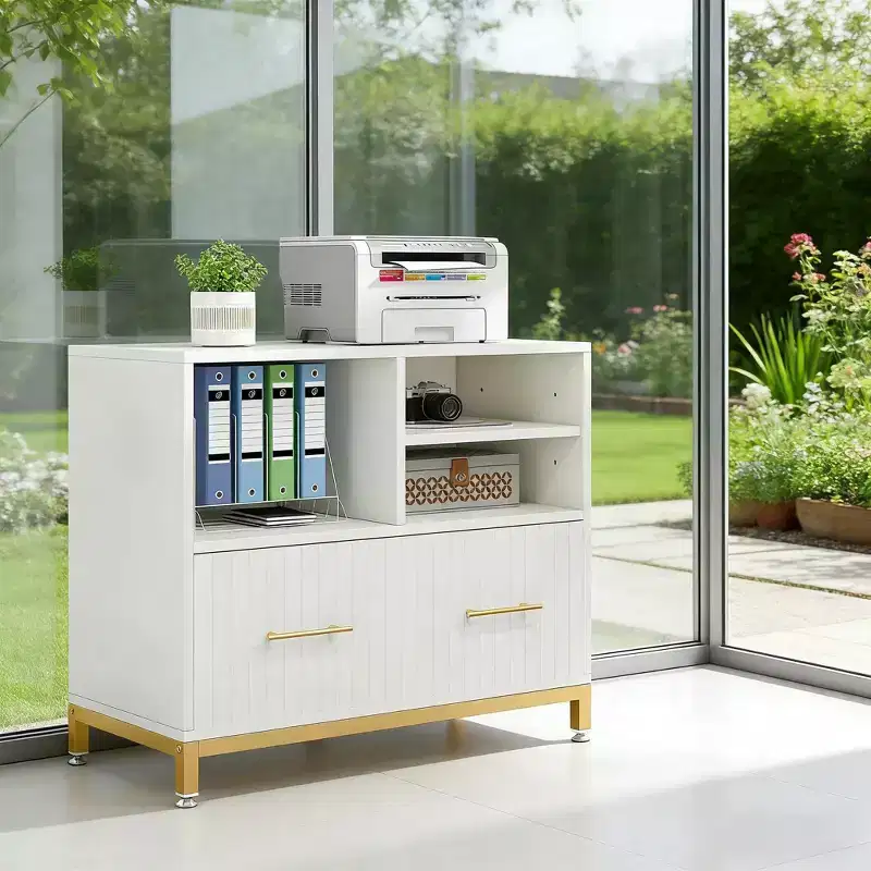File Cabinet Printer Stand with Drawer & Open Storage Spaces