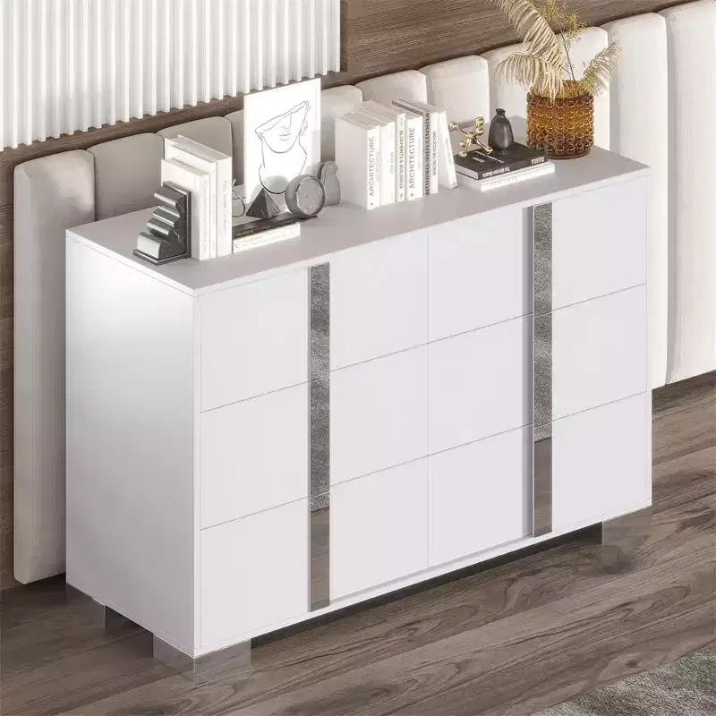 6-Drawer Modern Dresser with Mirrored Handles & Anti-Tip Safety