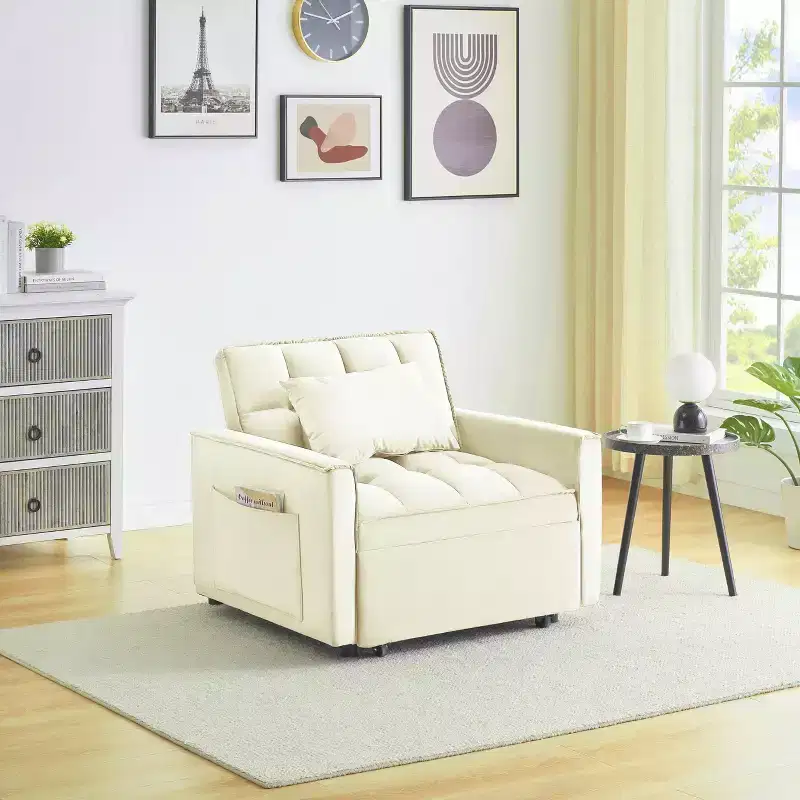 MAYEERTY Foldable Futon Sofa Bed - Adjustable Back with Wheels & Strap, Compact Versatile Design for Small Spaces White