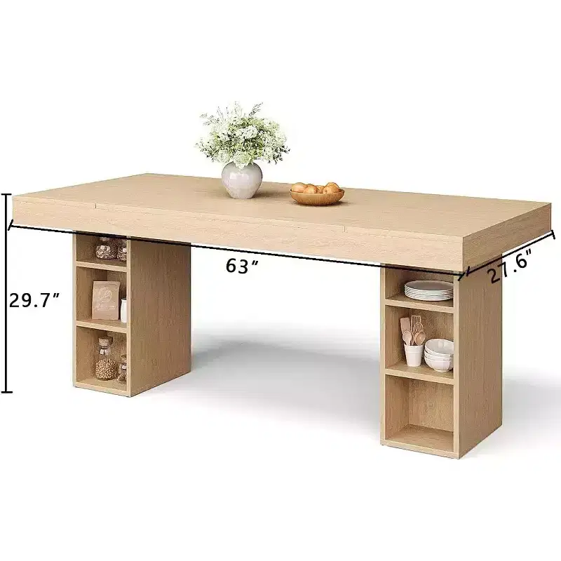 Rectangular Wooden Dining Table, Seats 6-8,Spacious Storage & Double Pedestal,Sturdy Oak Tabletop, Ideal for Kitchen & Dining Room