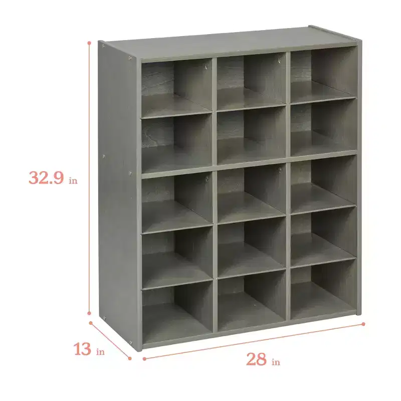 ECR4Kids Streamline 15 Cubby Tray Cabinet and 15 Scoop Front Bins, 5x3, Kids Furniture