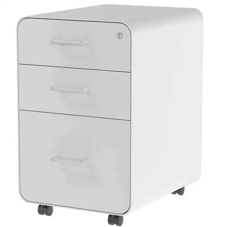 Monoprice Round Corner 3-Drawer File Cabinet - White With Lockable Drawer - Workstream Collection