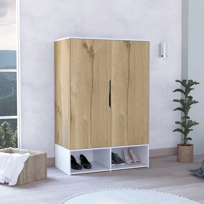 Armoire Two Door with Two Open Shelves, Five Shelves and Hanging Rod - N/A
