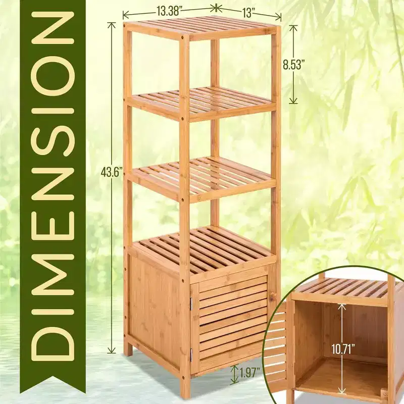 SereneLife 5 Tier Bamboo Storage Cabinet Shelf - SLHFTR40
