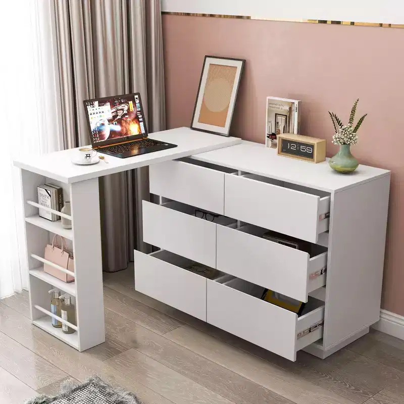 39.37IN L Shaped Desk with Ample Storage, Corner Desk with Reversible Storage Cabinet, Long Standing Desk for Home, Office, White