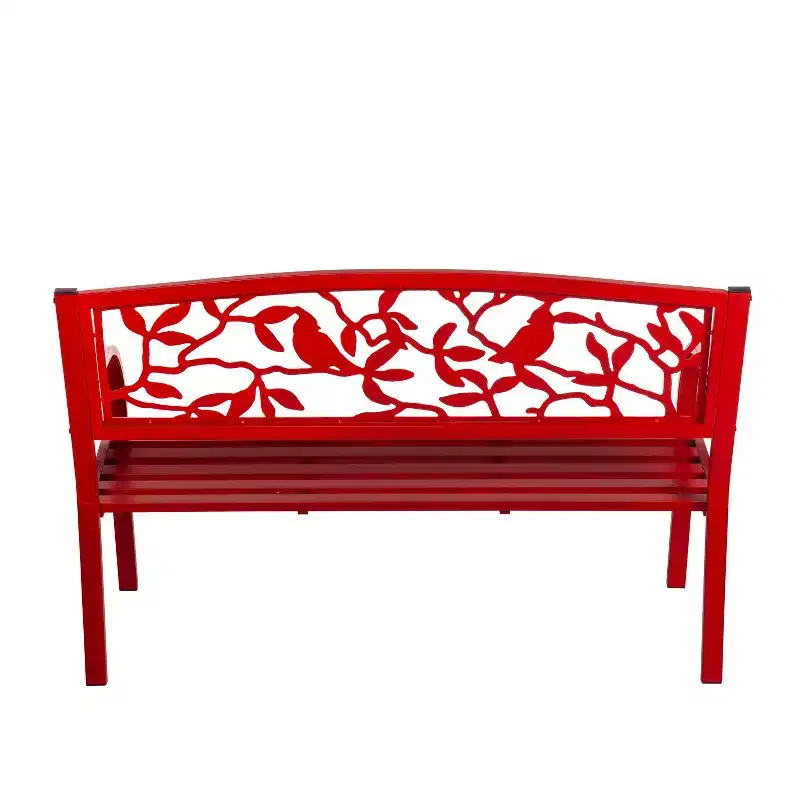 Evergreen Cardinals Metal Garden Bench, Red