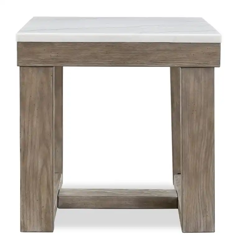 24 Modern End Table - Marble Top with Grey Brown Wood Base