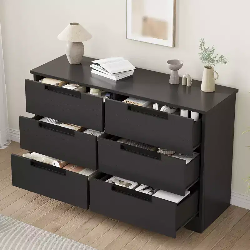 6 Drawer Dresser for Bedroom, 46.8W Wooden Chest of Drawers with Embedded Handles, Clothes Storage Organizer, Dresser TV Stand for Hallway