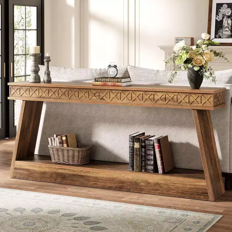 Lantine 2-Tier Farmhouse Console Table, 70.87 Extra Long Entryway Table with Storage