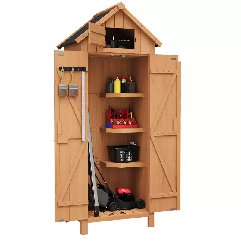 COZONY 70 Waterproof Wooden Storage Shed with 3 Shelves & Lockable Door, Vertical Garden Tool Cabinet for Patio & Yard